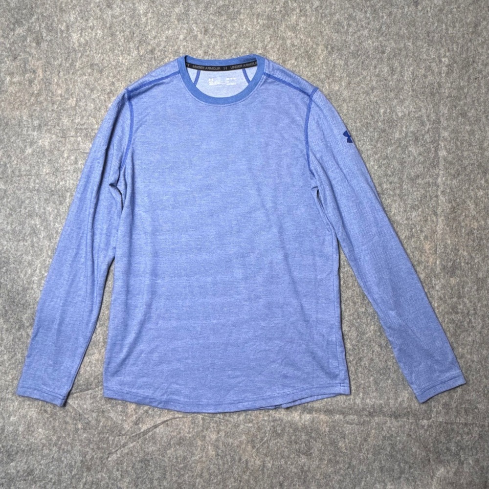 Under Armour HeatGear Fitted Mens Long Sleeve Shirt M Blue Striped Training Top